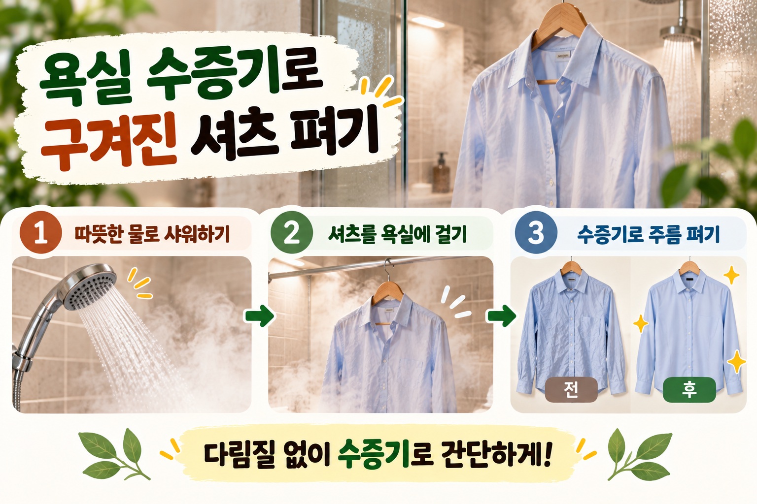 구겨진 셔츠 주름 펴는 법, 다리미 없이 욕실 수증기로 간단하게