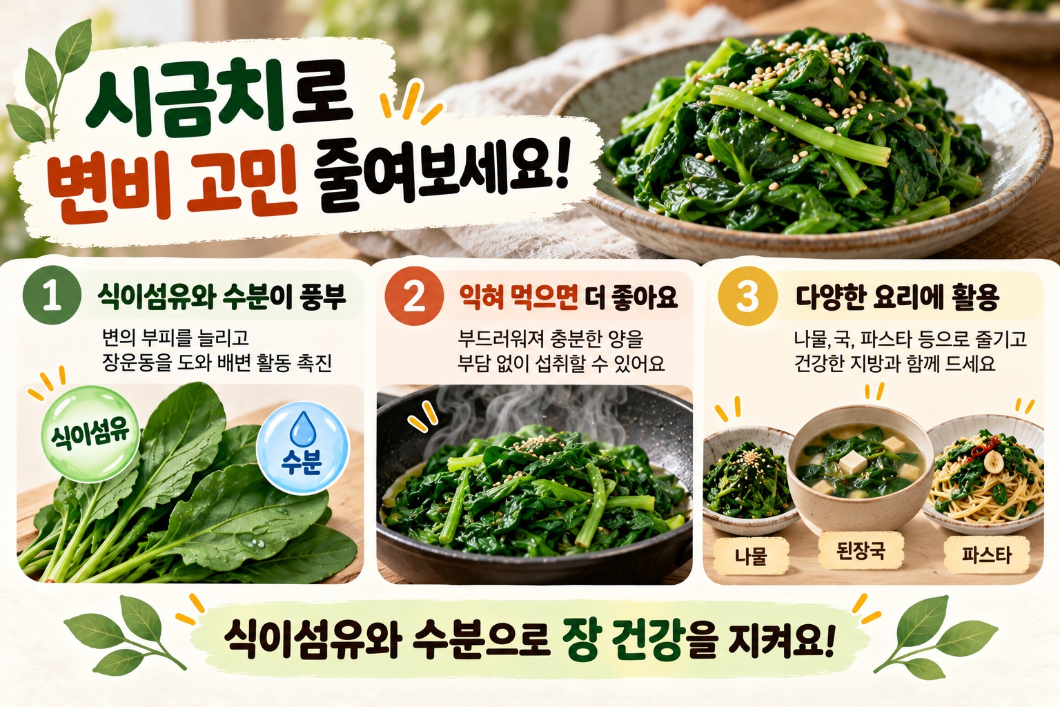 변비에 좋은 채소 시금치, 익혀 먹으면 배변에 도움 되는 이유와 섭취법