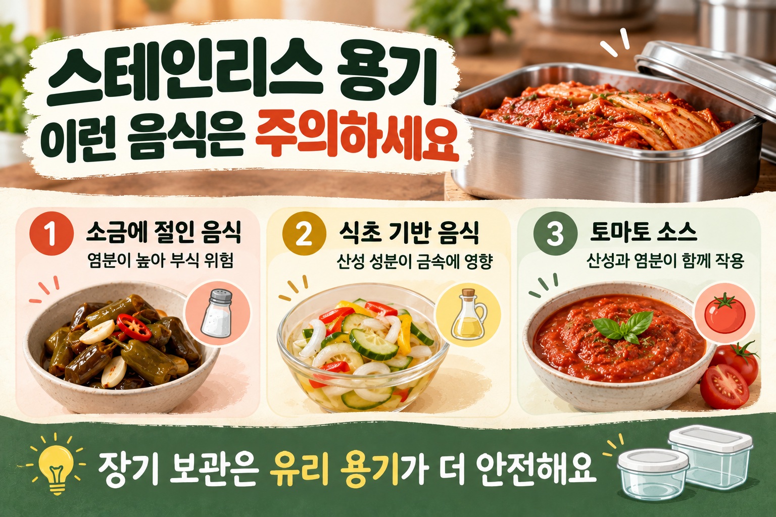 스테인리스 용기 보관 주의 음식 3가지, 장아찌·식초·토마토소스 오래 담지 마세요