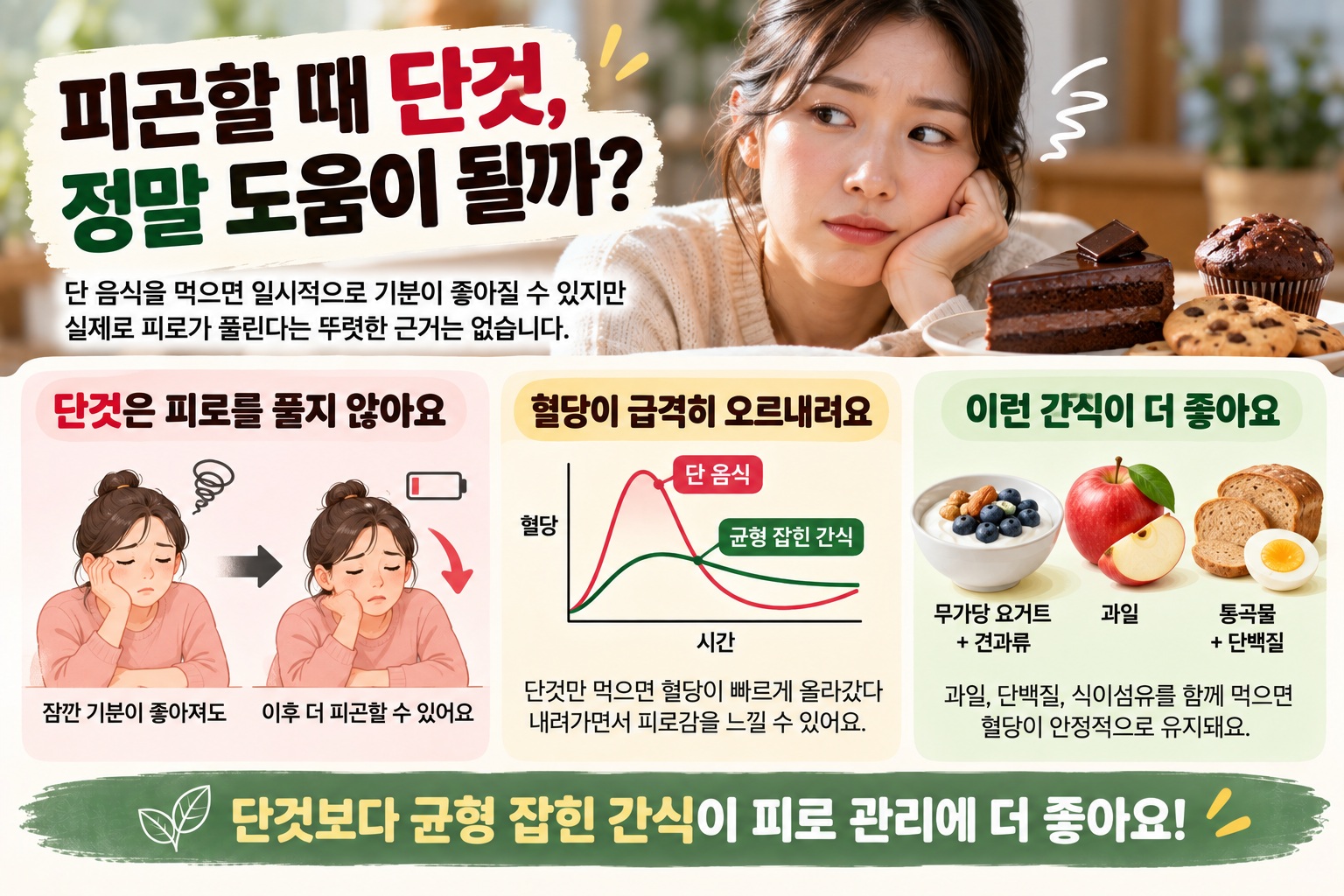 피곤할 때 단것 먹으면 정말 힘날까? 슈거 러시의 진실과 좋은 간식