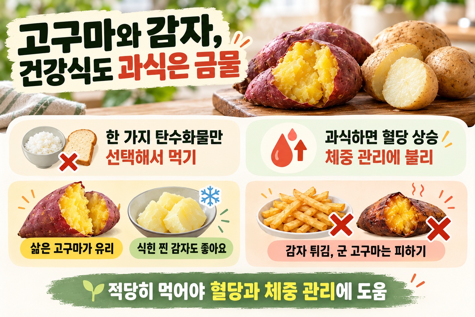 고구마 감자 혈당 관리, 아침 공복엔 하나만 먹고 조리법까지 따져야 하는 이유