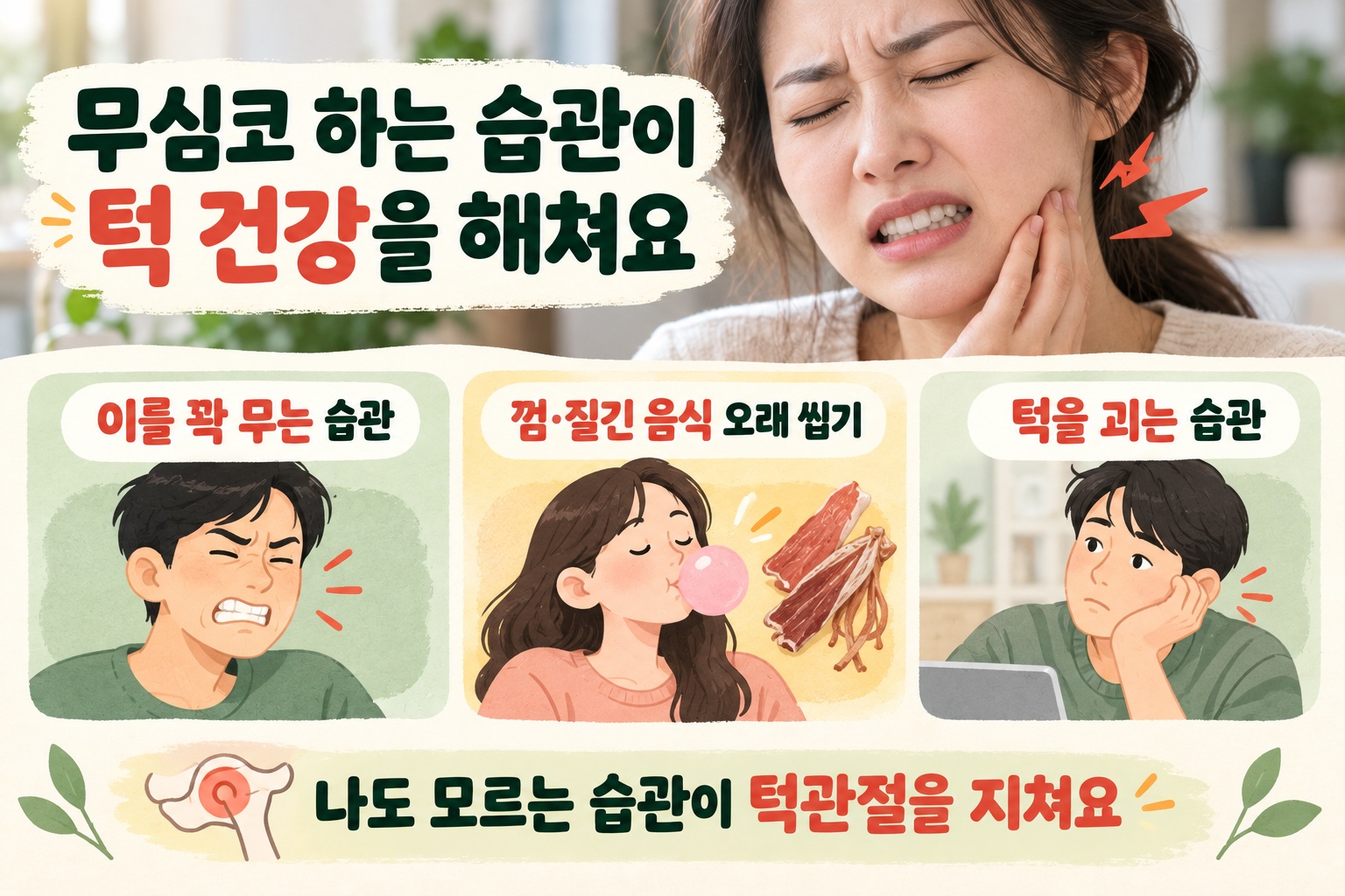 턱관절 장애 부르는 습관, 이 악물기·껌·턱 괴기 주의해야 하는 이유