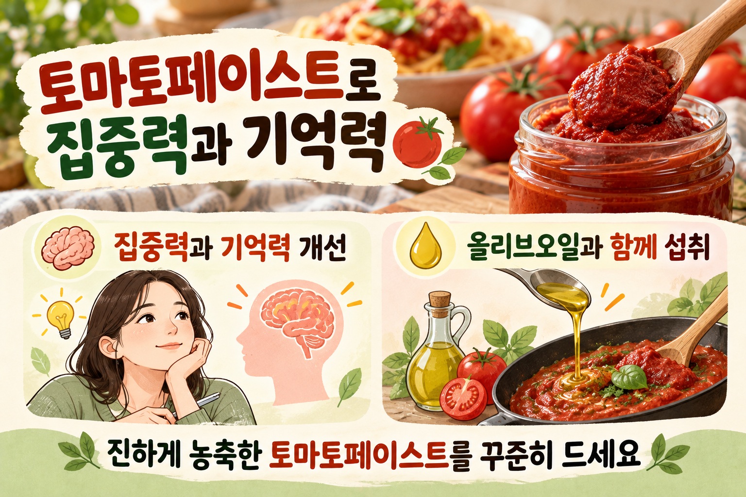토마토페이스트 효능, 하루 2큰술 3개월 섭취 후 집중력·기억력 변화 관찰