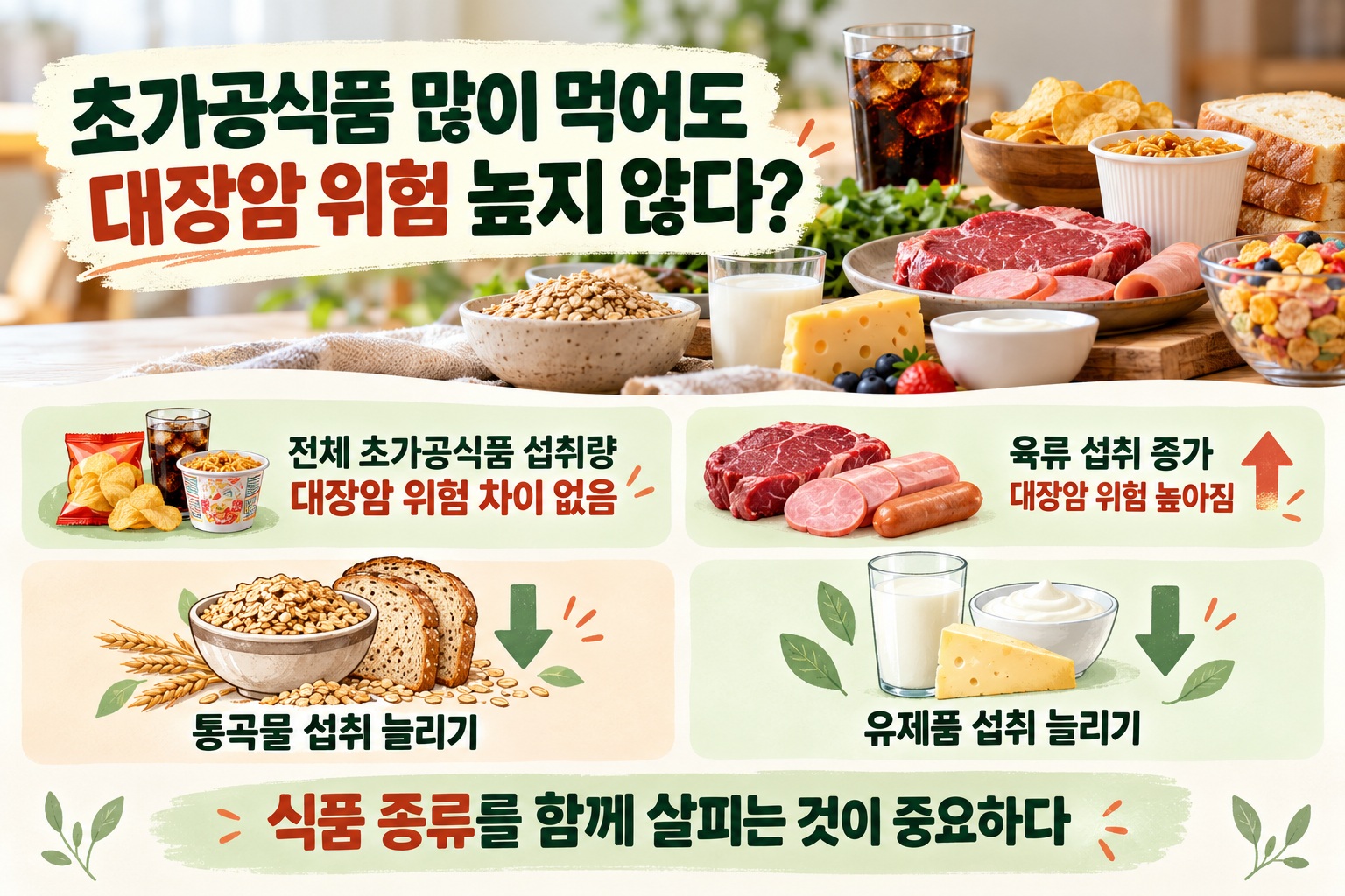 초가공식품 대장암 위험, 46만명 연구서 섭취량 차이 없고 식품 종류별 결과는 엇갈려