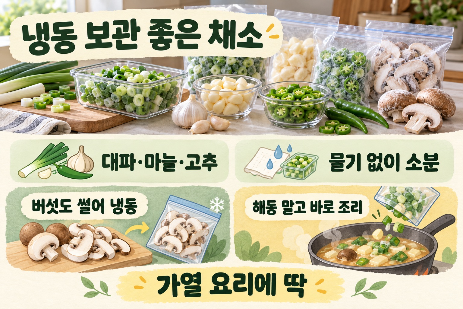 채소 냉동 보관법, 대파·마늘·청양고추·버섯은 이렇게 얼리세요