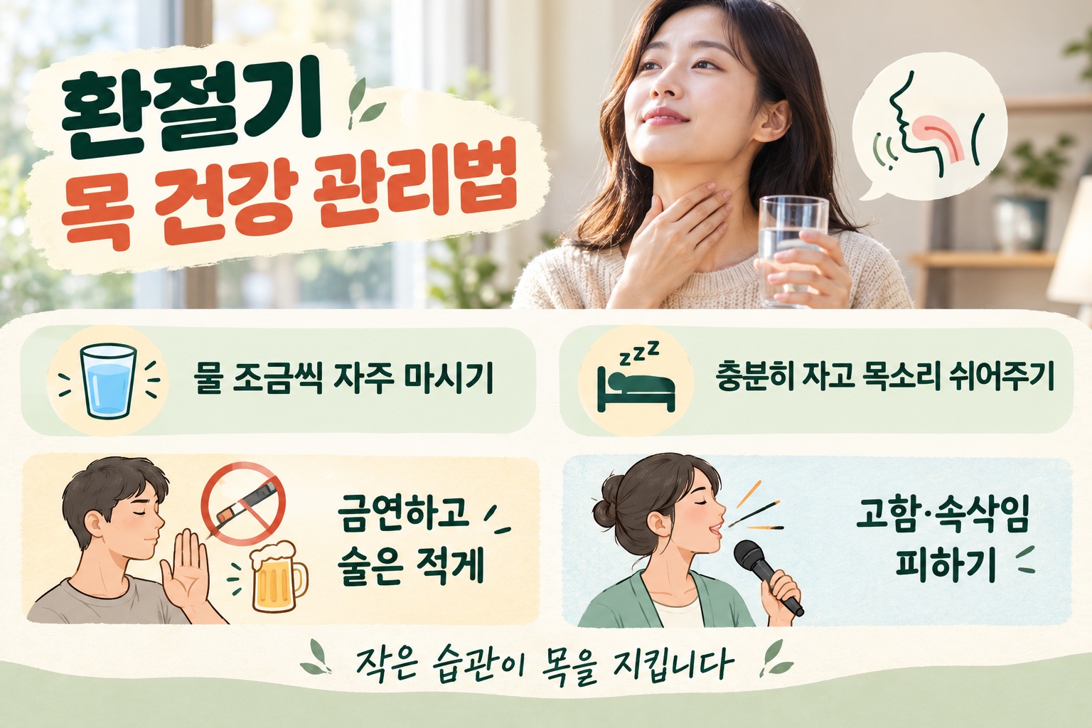 환절기 목 건강, 목 칼칼하고 목소리 쉴 때 지켜야 할 4가지 관리법