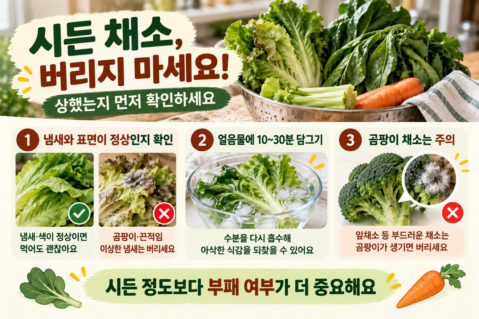 시든 채소 먹어도 될까, 상한 채소 구별법과 얼음물로 아삭하게 살리는 방법