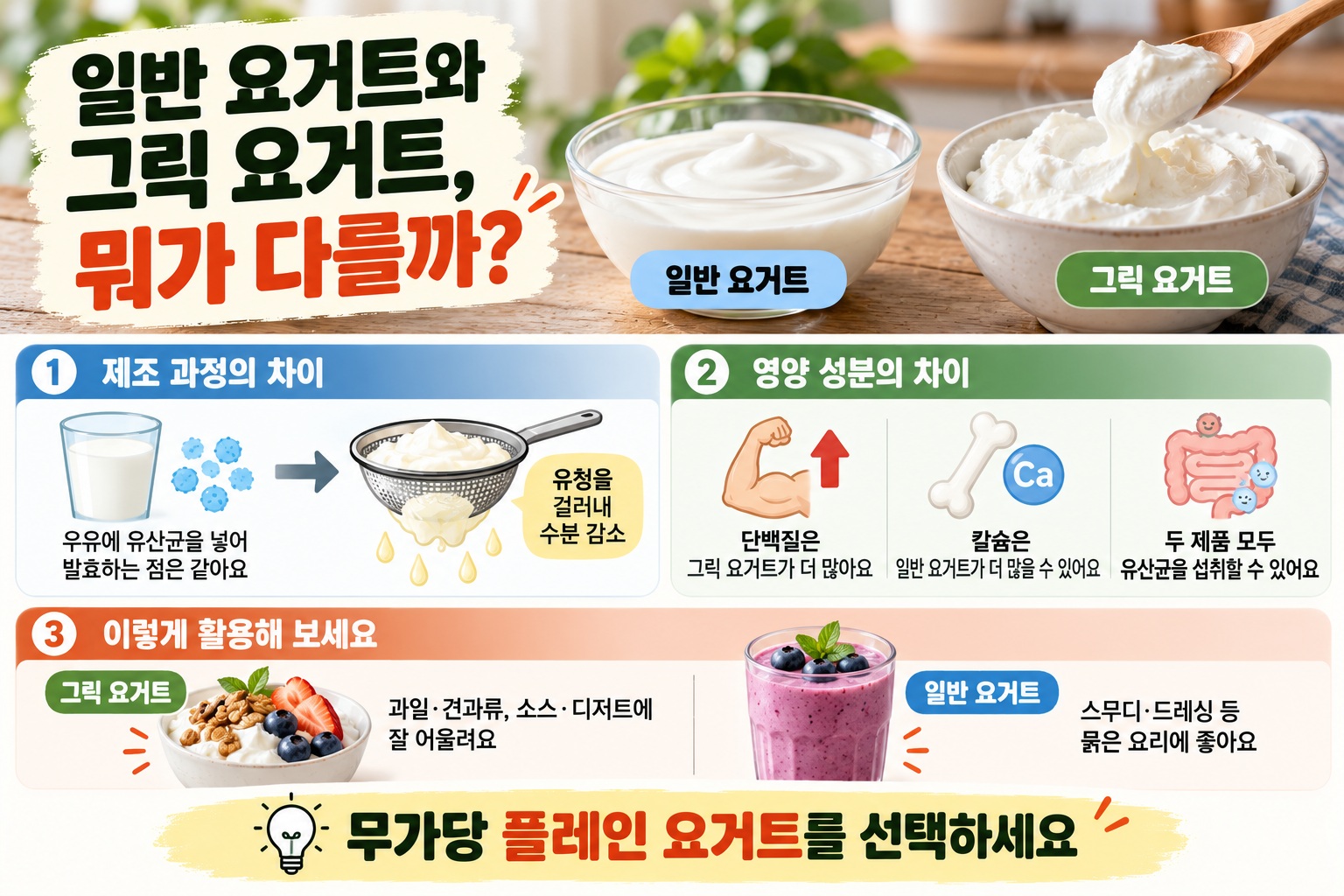 그릭 요거트 일반 요거트 차이, 단백질·유당·칼슘부터 고르는 법까지